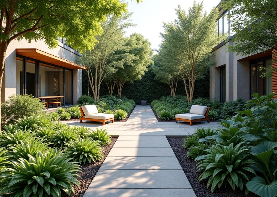 Jardín personalizado con zonas de relax y caminos