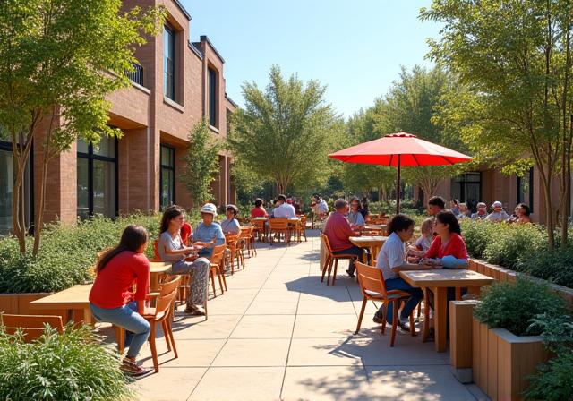 Patio comunitario diseñado para integración social